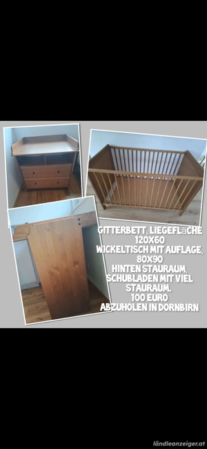 Gitterbett, Liegefläche und Wickeltisch mit Auflage