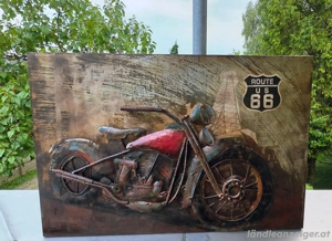 Metallbild, Bild, handgemalt, Motorrad Route 66, cool & verwegen Bild 3