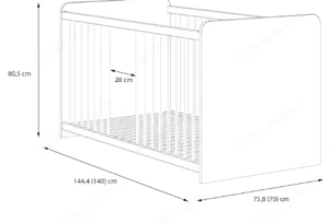 Gitterbett Babybett mit 3 Schlupfsprossen mit Lattenrost, Liegefläche 70 x 140 cm wie NEU Bild 2