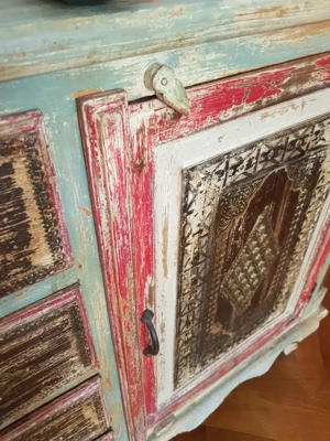 Vollholz Kommode (Vollholz: Mango) Indisches Kunsthandwerk "Shabby Chic" Bild 3