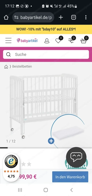 Beistellbett mit Matratze 