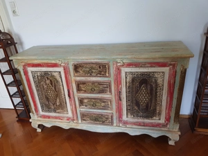 Vollholz Kommode (Vollholz: Mango) Indisches Kunsthandwerk "Shabby Chic" Bild 6