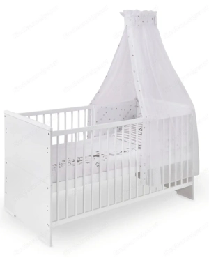 Gitterbett mit Himmel inkl. Lattenrost und Matratze