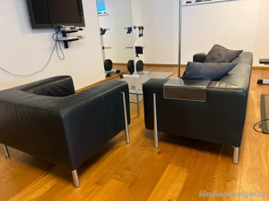 Ledercouch (schwarz) unf Glastisch Bild 4