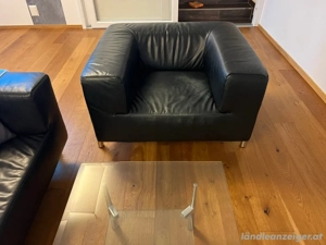 Ledercouch (schwarz) unf Glastisch Bild 3