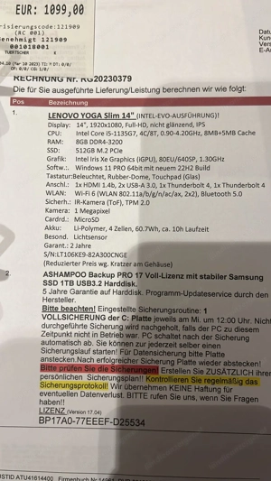 Laptop Lenovo Yoga Slim 14 Neuwertig Bild 3