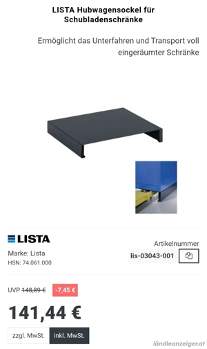 Lista Hubwagensockel inkl. Blenden