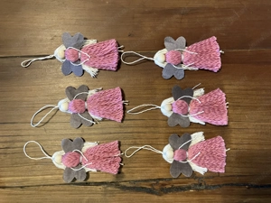 6 Stück Makramee Engel   Elfe   Fee in Rosa zum hängen, H. 8 cm, Dekohänger Bild 2