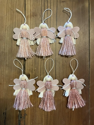 6 Stück Makramee Engel   Elfe   Fee in Rosa zum hängen, H. 8 cm, Dekohänger Bild 2