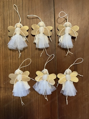 6 Stück Engel   Elfe   Fee in Weiß Gold mit Tüll zum hängen, H. 8 cm, Dekohänger Bild 2