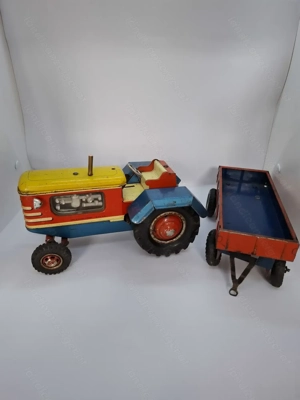 Blechspielzeug Gama Traktor mit Anhänger 70er Jahre