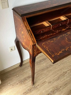 Sekretär Damensekretär mit Intarsien Louis XV Barock Schreibtisch mit Intarsien  Bild 7