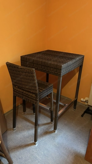 Polyrattan Hochtisch (mit Glasplatte) und zwei Stühlen Bild 2
