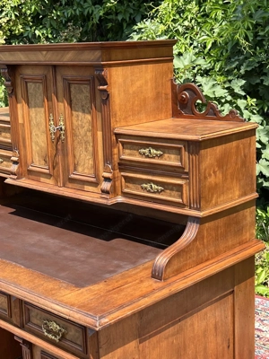 Gründerzeit Sekretär Schreibtisch mit Aufsatz Nussbaum ANTIK Bild 2