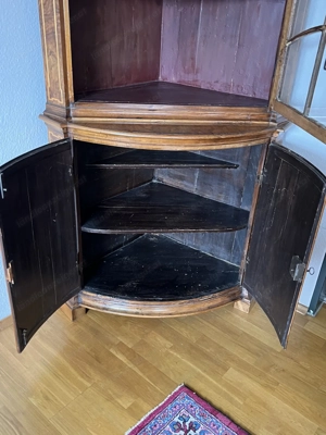 Biedermeier Vitrine Barock Schrank Eckvitrine Nussbaum Massiv Bauernschrank Landhaus Möbel Empire  Bild 7