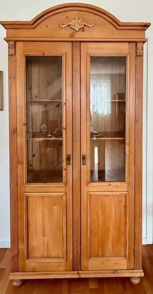 Antike Vitrine Weichholz Schrank Landhaus Bauernmöbel