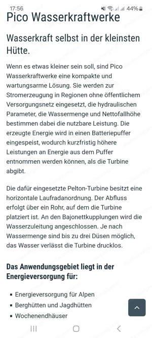 Stromerzeuger Wasserturbine Bild 8