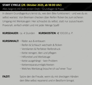 Schrauberkurs: START CYRCLE (26. November 2025, ab 18:00 Uhr)