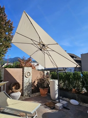 Ampel-Sonnenschirm gross, beiger Stoff Bild 2