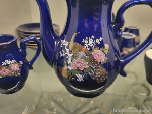 Teeset Kobaltblau, Pfauenmotive, Goldverzierung Bild 2