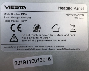 Heizpaneel Infrarotheizung F450 Watt VIESTA Heizung selten verwendet - wegen Umzug zu verkaufen Bild 5