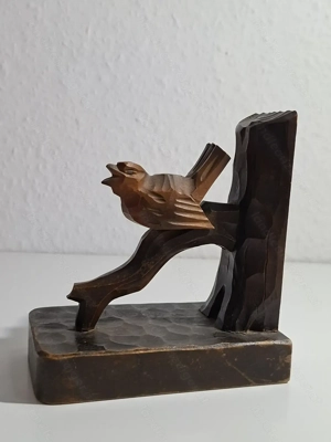 Antike Buchstützen aus dunklem Holz - geschnitzt - Vogel auf Baumast - ca. 100 Jahre alt Bild 8