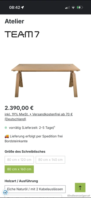 Team 7 Vollholz Schreibtisch Eiche Bild 2