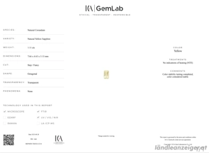 Gelber Saphir 1.11cts (Natürlich, unbehandelt)  Bild 4
