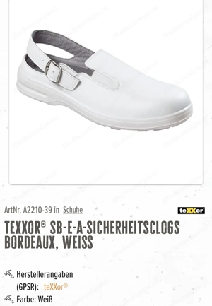 Arbeitsschuhe Texxor, mit Stahlkappe, weiß Gr. 41, Sicherheitsclogs, Bild 4