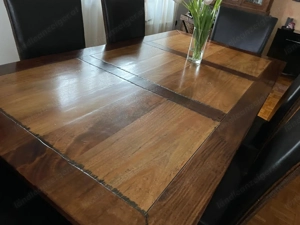 Tisch + Stühle Holz & Leder