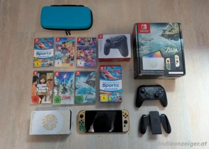 Nintendo Switch Oled Zelda+Pro controllers+16 Spielen