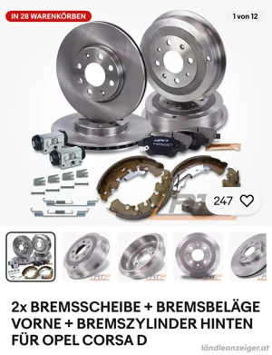 Komplett bremse forne und hinten für Opel Corsa 