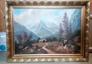 Gebirgslandschaft -Ölgemälde auf Leinwand - Signiert ca.  119 x 88 cm