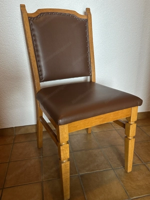 Massivholzstuhl, Eiche lackiert Ledersitzfläche (Imitat) dunkelbraun - 3 St.