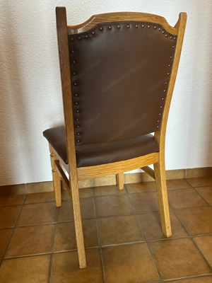 Massivholzstuhl, Eiche lackiert Ledersitzfläche (Imitat) dunkelbraun - 3 St. Bild 3