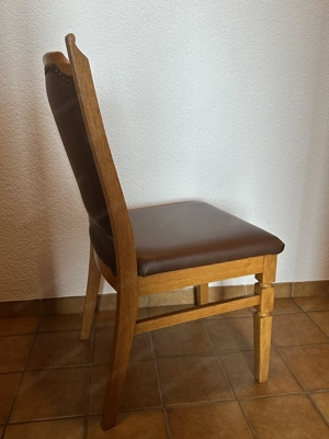 Massivholzstuhl, Eiche lackiert Ledersitzfläche (Imitat) dunkelbraun - 3 St. Bild 2