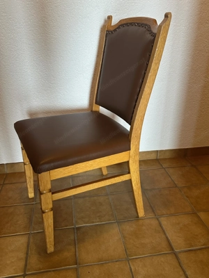 Massivholzstuhl, Eiche lackiert Ledersitzfläche (Imitat) dunkelbraun - 3 St. Bild 4