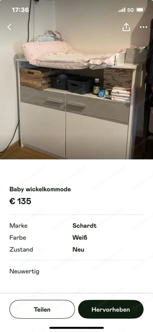Möbelverkauf wegen Umzug   Kleiderschrank, Kommode, Wickelkommode, Gitterbett und Ledercouch