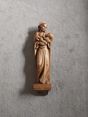 Alte holzfigur maria mit jesukind 1968 johan nitz   neuwertig 65x17 Cm  99,00    neuwertig