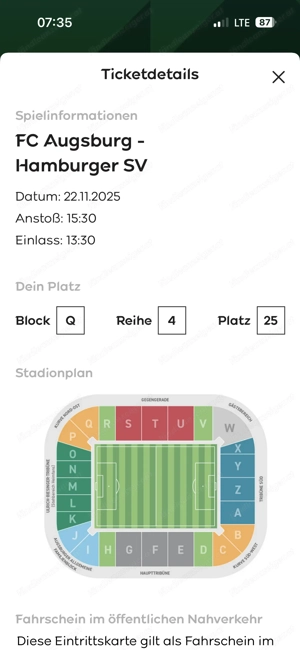 4 Tickets FC Augsburg vs HSV 22.11.25