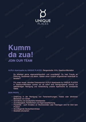 Reinigungskraft (m w d) für Apartments in Gaschurn - gute Bezahlung - tolles selbständiges Arbeiten