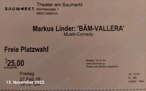 Comedy Karten für Markus Linder "Bäm Vallera"