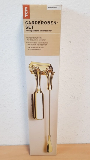 Garderoben Set von Tchibo, Schuhlöffel, Kleiderbürste, incl. Hackenleiste, Metall vermessingt