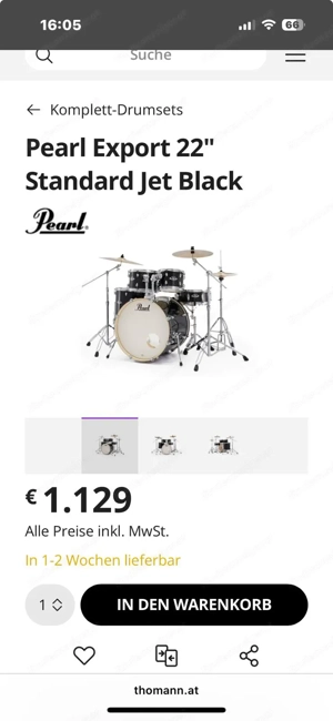 Pearl Export 22" Standard Jet Black Kompletes Set Bild 2