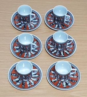 6 Mokka Tassen mit Untertasse, Hand Made, Painted in Greece, H 4,5 cm,   4,5 cm, Untertassen   10 cm