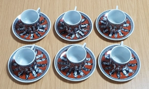 6 Mokka Tassen mit Untertasse, Hand Made, Painted in Greece, H 4,5 cm,   4,5 cm, Untertassen   10 cm Bild 2
