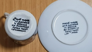 6 Mokka Tassen mit Untertasse, Hand Made, Painted in Greece, H 4,5 cm,   4,5 cm, Untertassen   10 cm Bild 4