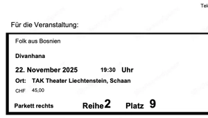 preisgekrönter Folk-Jazz-Pop aus Bosnien: Divanhana 22.11. im TAK - 2. Tickets 2. Reihe zentral