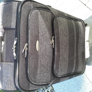 Trolley-Koffer - Größe M, Marke FRANKY, grau gestreift, 4 Rollen, bestens erhalten Bild 4