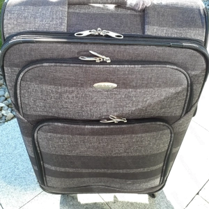 Trolley-Koffer - Größe M, Marke FRANKY, grau gestreift, 4 Rollen, bestens erhalten Bild 2